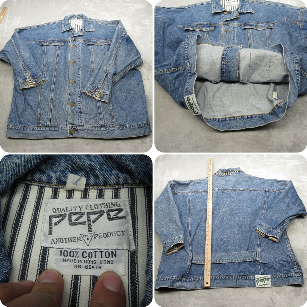 Pepe Jean Jacket Mens‎ Free Size ~XL Medium Wash Denim Button Cotton VTG Rare